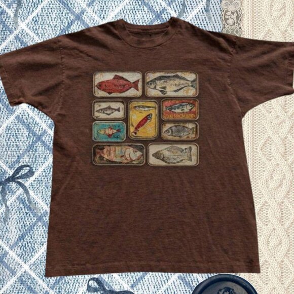 Other - BROWN - Y2K Cute Fish Tin Graphic T-Shirt